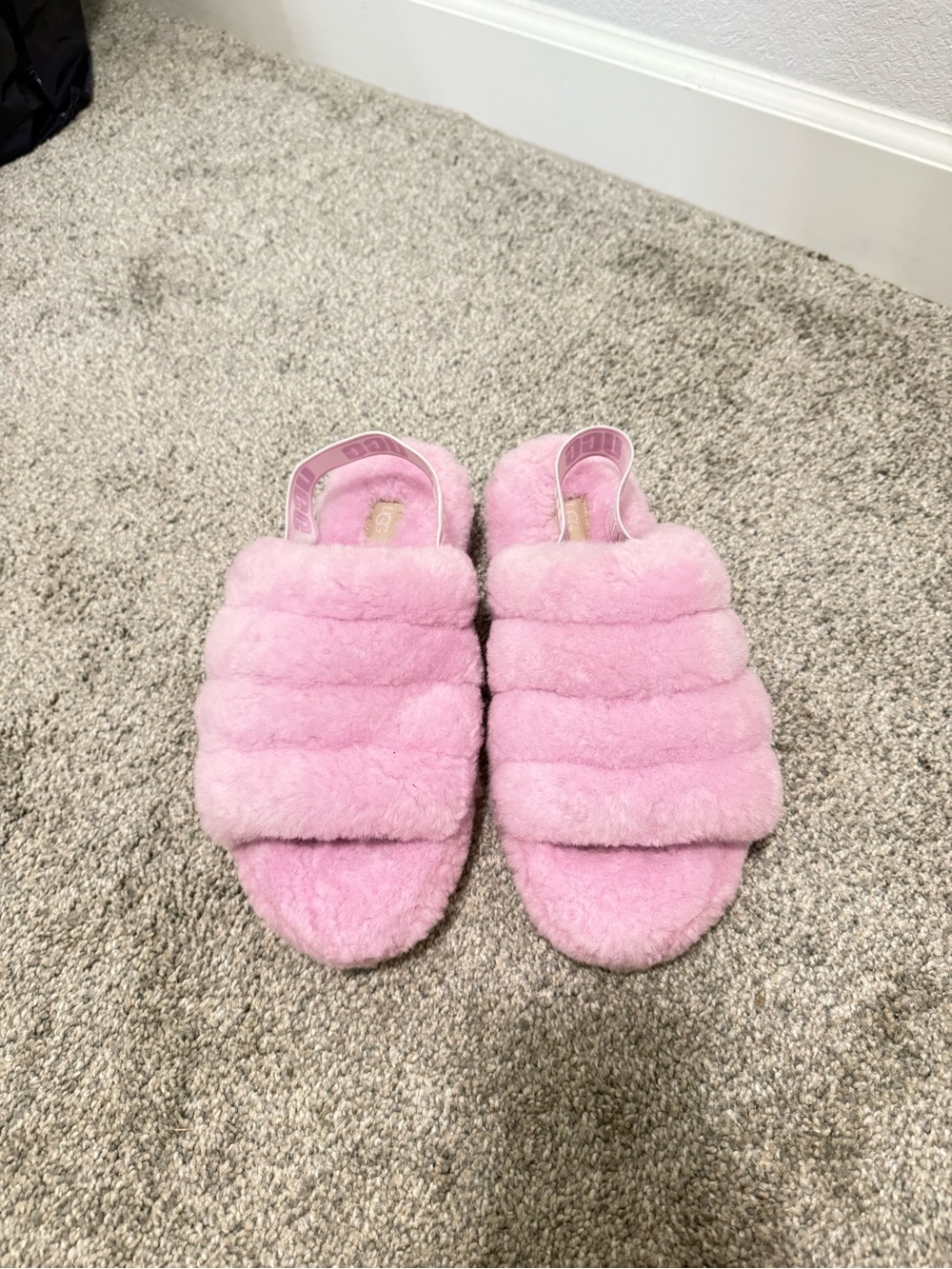 UGG Pink Plush Ribbed Slide Slippers